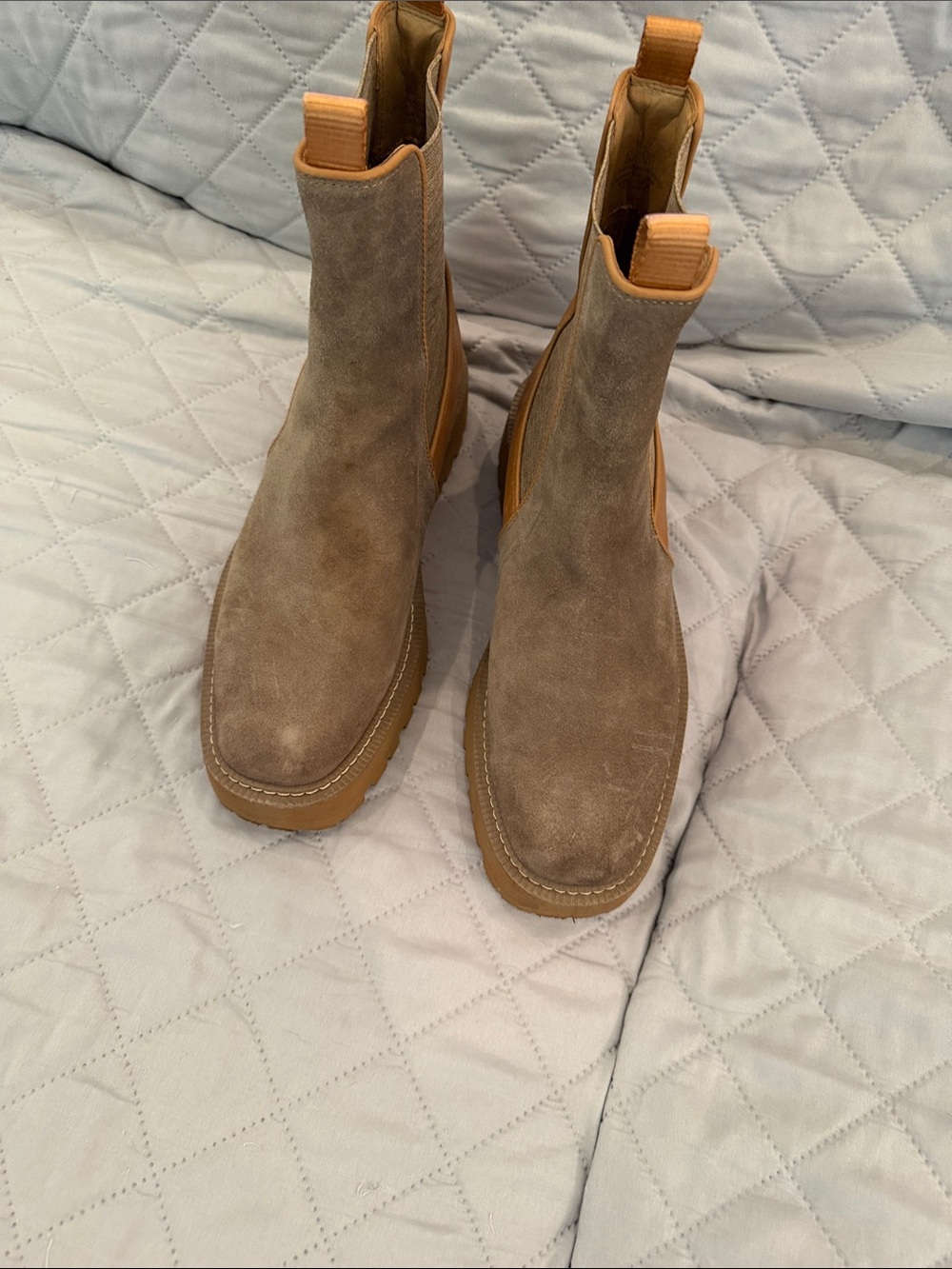 Sam Edelman Taupe Suede Chelsea Booties with Tan Soles